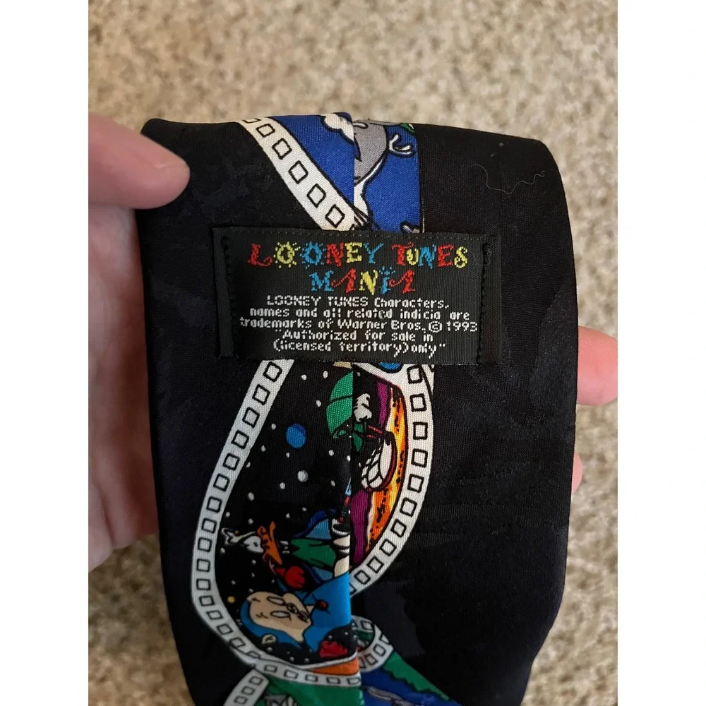 Looney Tunes Mania Men's Necktie OS Black Vintage 1993 Warner Bros Film Strip